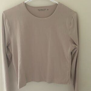 Abercrombie & Fitch Women's Beige Long Sleeve Tee- Capsule Wardrobe Staple